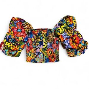 Live 4 Truth | Multicolor Smocked Off-Shoulder Crop Top | Medium